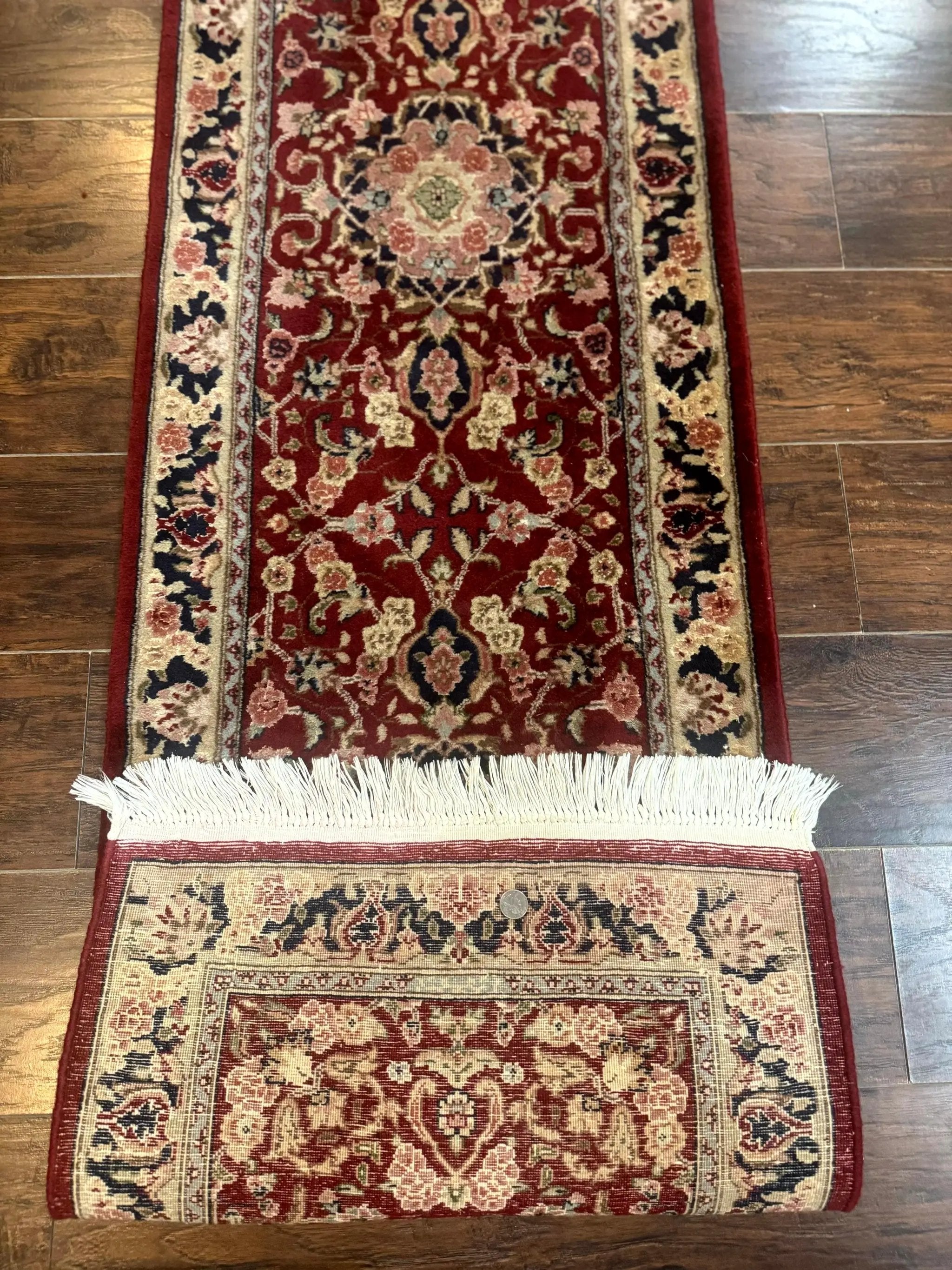 Short Runner Rug 2x6, Fine 200 KPSI, Red Floral Medallion, Wool and Silk Highlights, Persian Runner Rug, Traditional, Sino Persian by Jewel Rugs