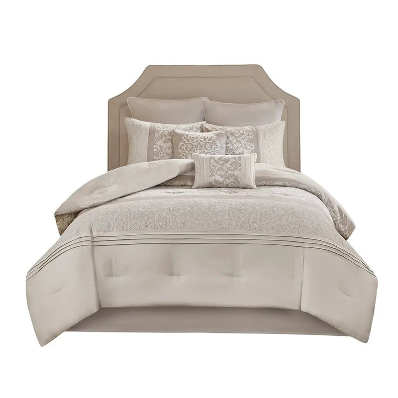 Embroidered 8 Piece Comforter Set Neutral King by HouseOfZazla