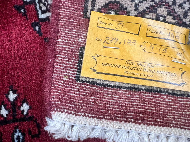 Pakistani Bokhara Rug 6x8, Fine Turkoman Carpet, Wool Handmade Vintage, Red, 6 x 8 Medium Sized Rug, Turkmen Rug by Jewel Rugs
