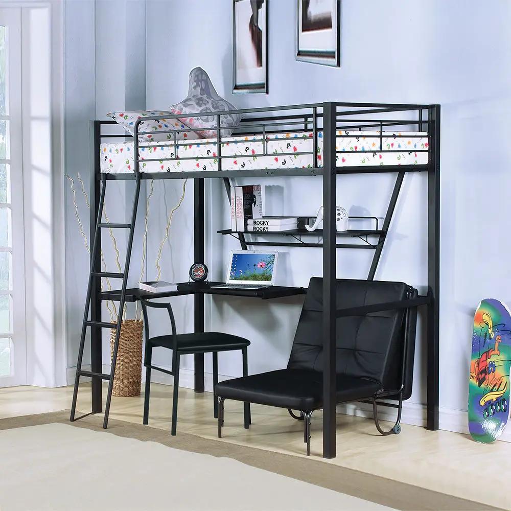 Senon - Twin Loft Bed With Desk - Silver & Black by Unique Piece Furniture