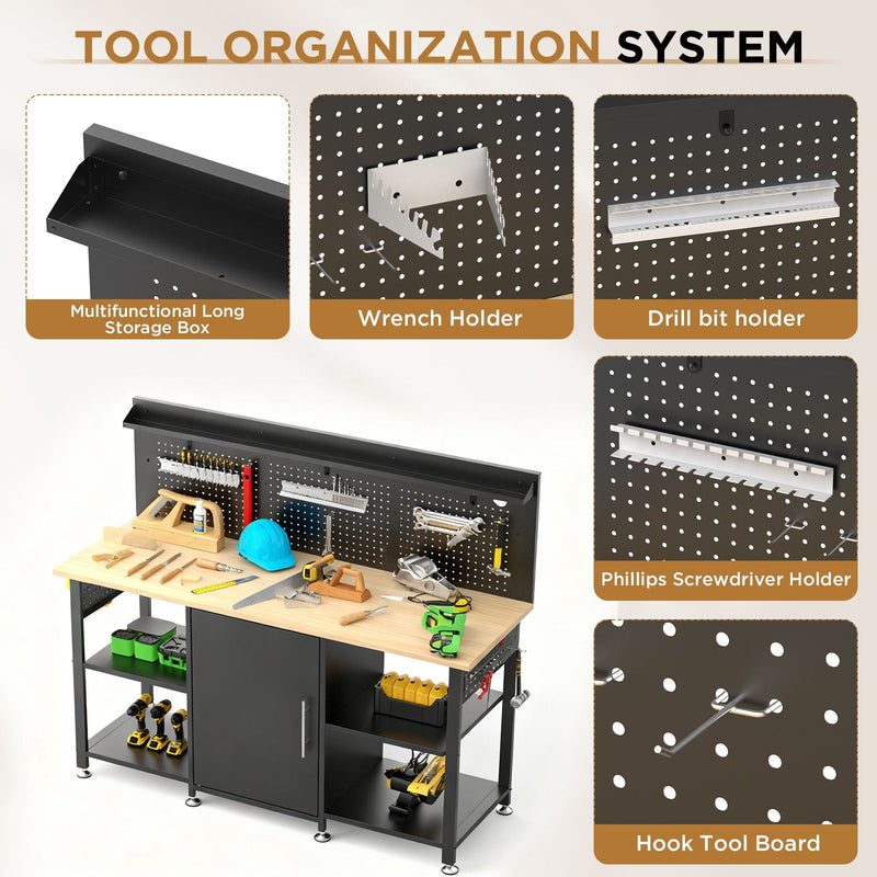 Workbench With Storage Cabinet And Pegboard - Black by HouseOfZazla
