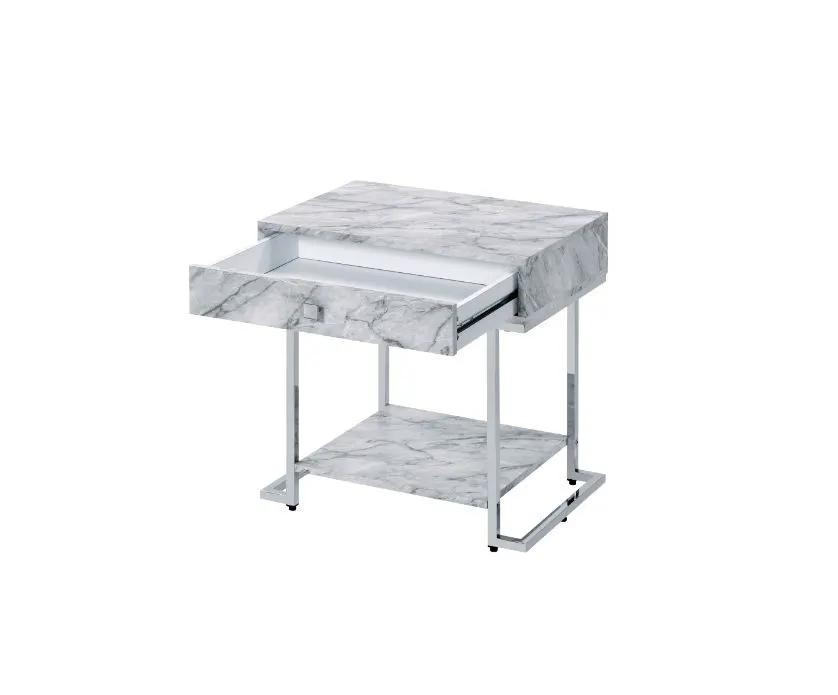Wither - Accent Table - White Printed Faux Marble & Chrome by Unique Piece Furniture