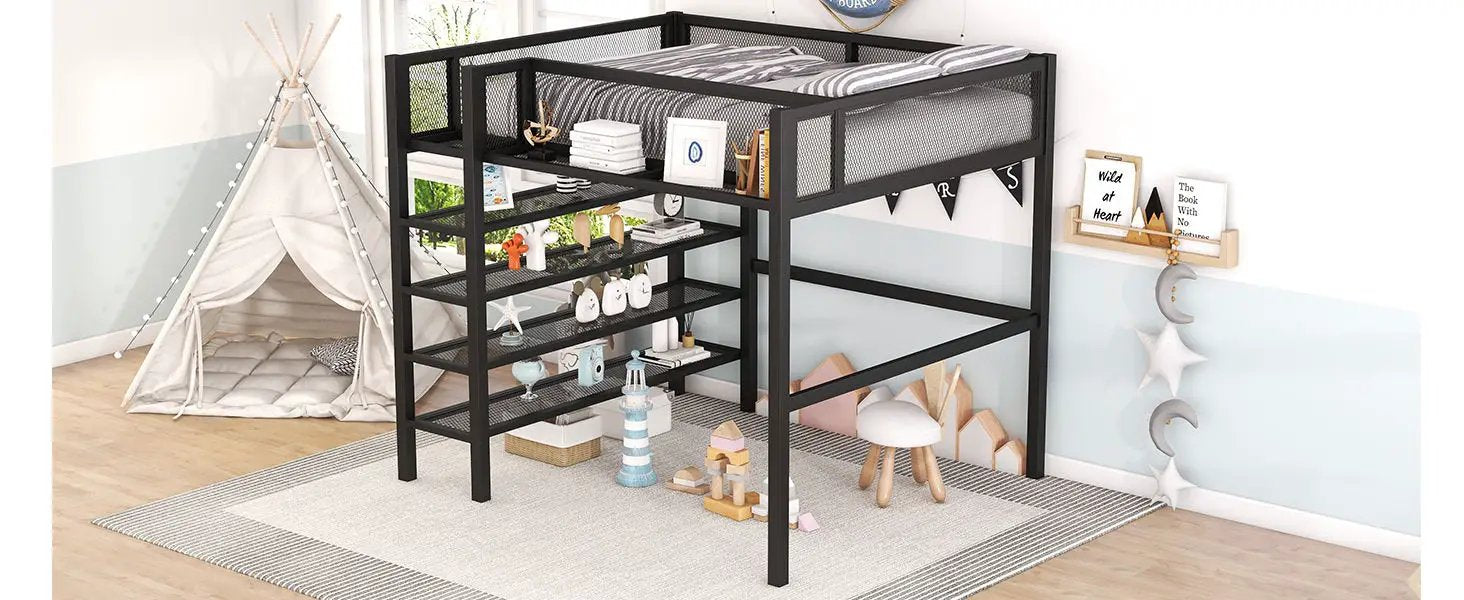 Loft Bed With 4 Tier Shelves And Storage by HouseOfZazla