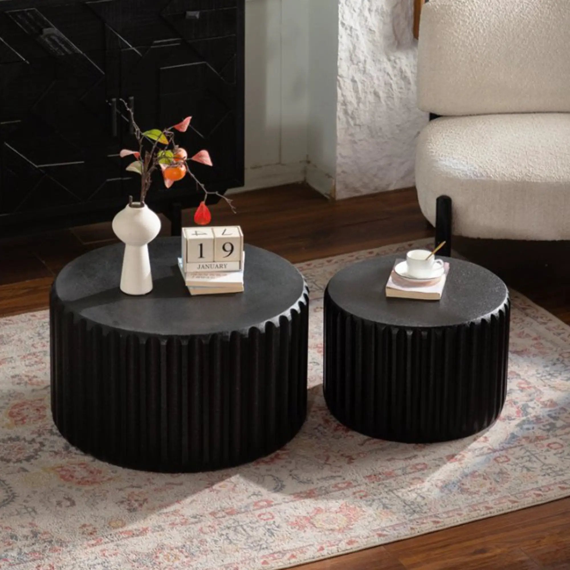 Black Scalloped Round Coffee Table Set by HouseOfZazla