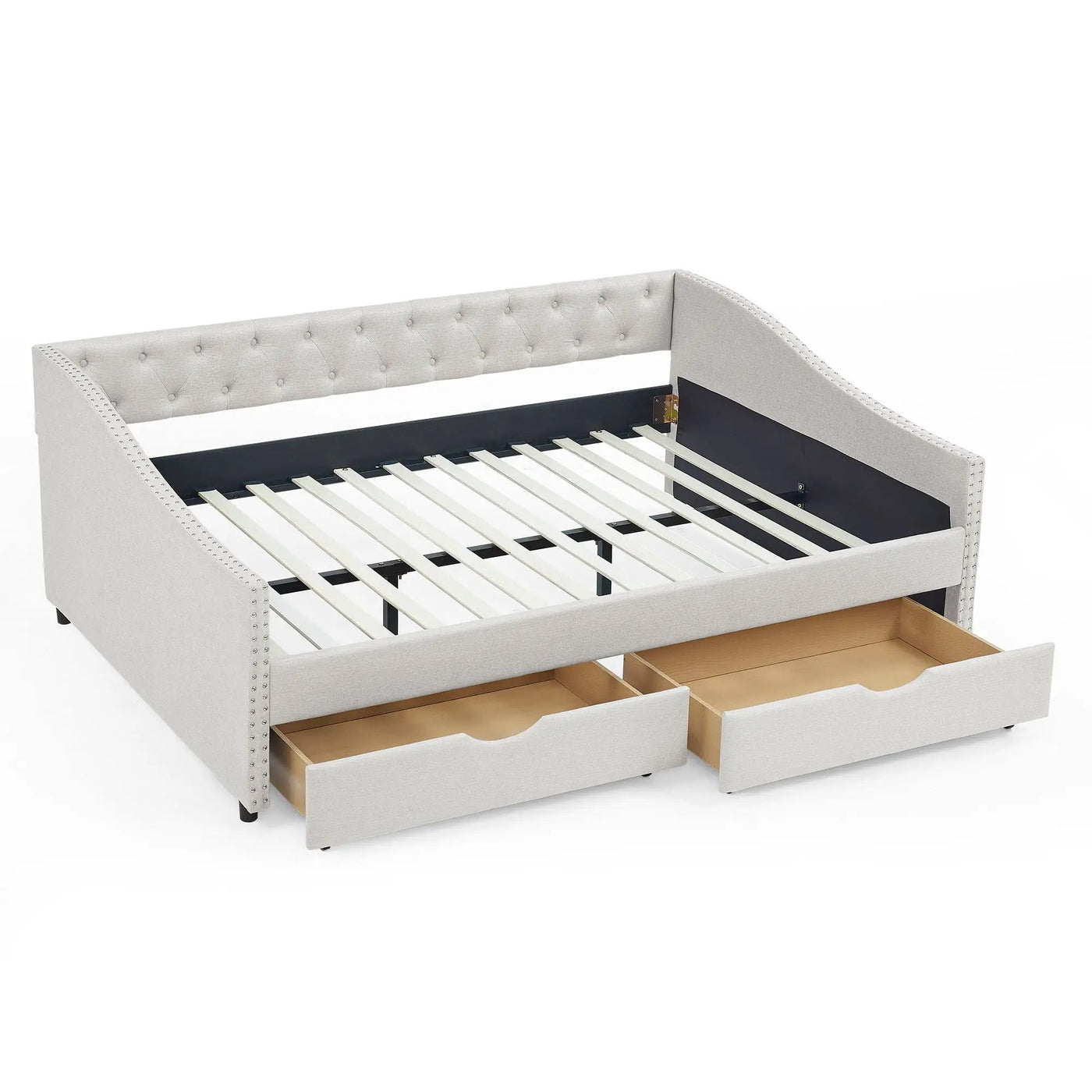 Upholstered Tufted Daybed With Drawers, Waved Arms by Unique Piece Furniture