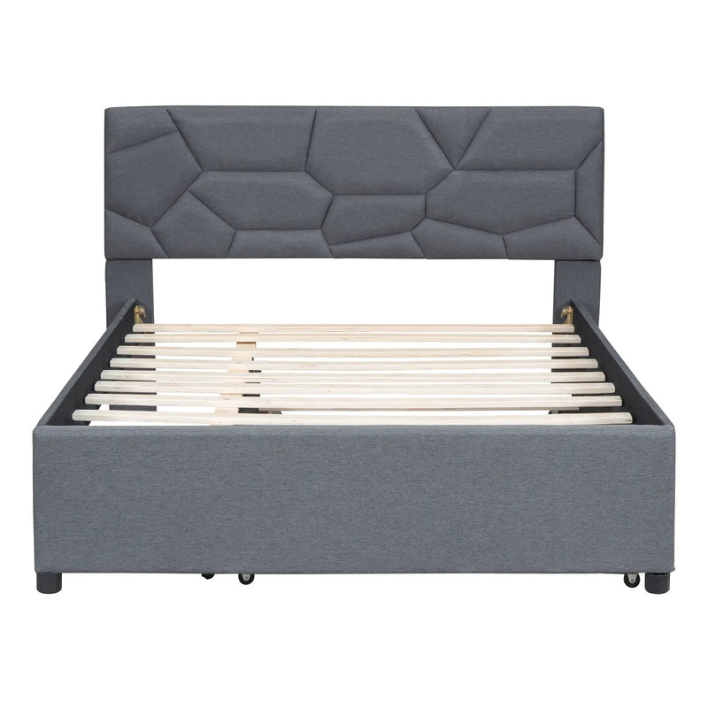 Upholstered Platform Bed With Brick Pattern Headboard And Twin Long Size Trundle by HouseOfZazla