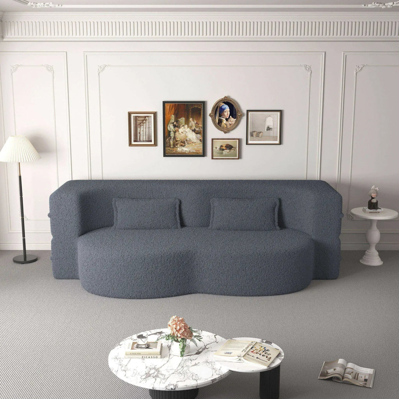 Modern Floor Sofa With Two Pillows Convertible Teddy Fabric Foam Filled Bed by HouseOfZazla