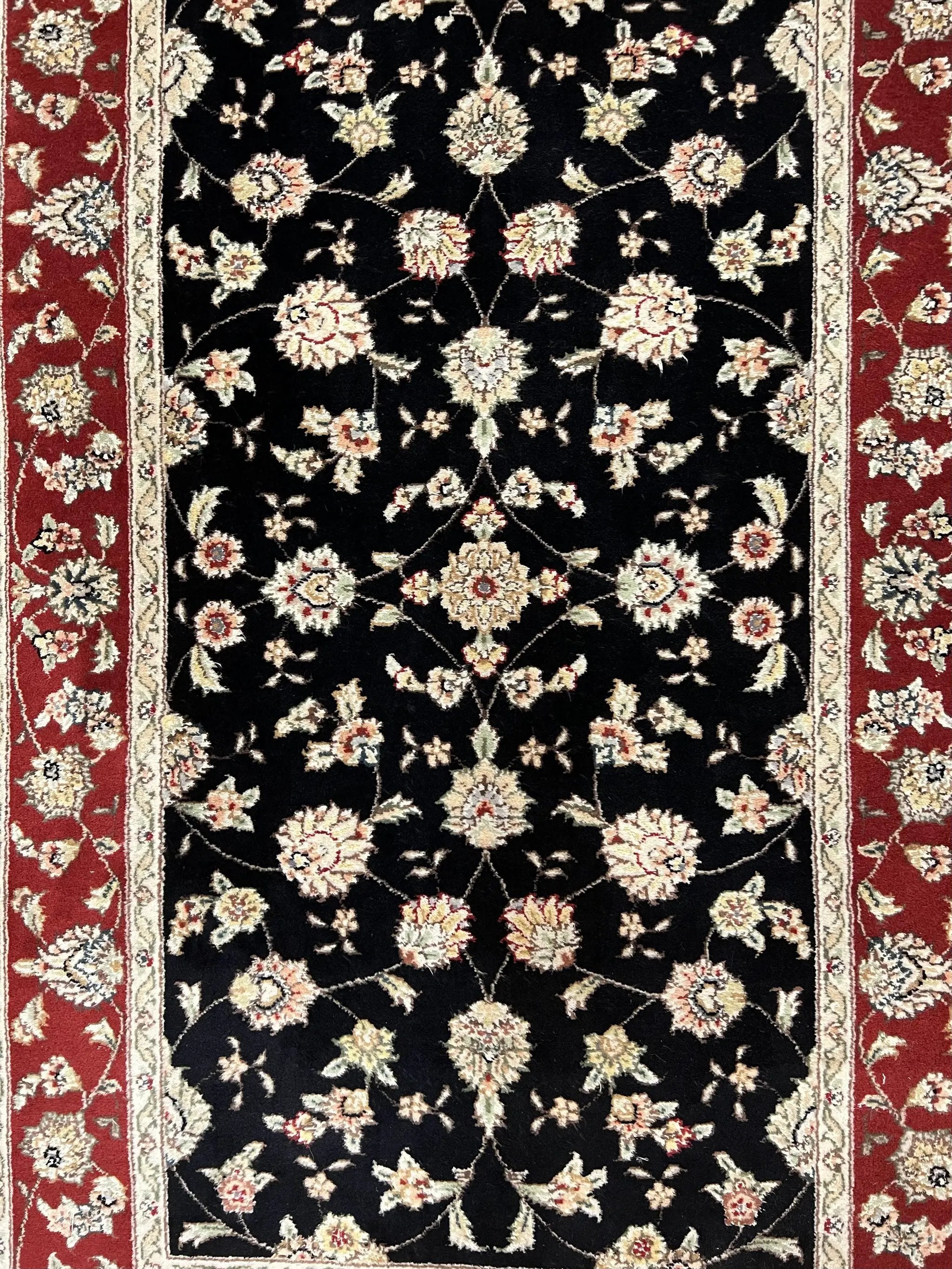 Pak Persian Rug 3x5, Black and Red, Floral Allover, Vintage Hand Knotted Wool Oriental Carpet, Pakistani Rug, Small Handmade Area Rug 3 x 5 by Jewel Rugs