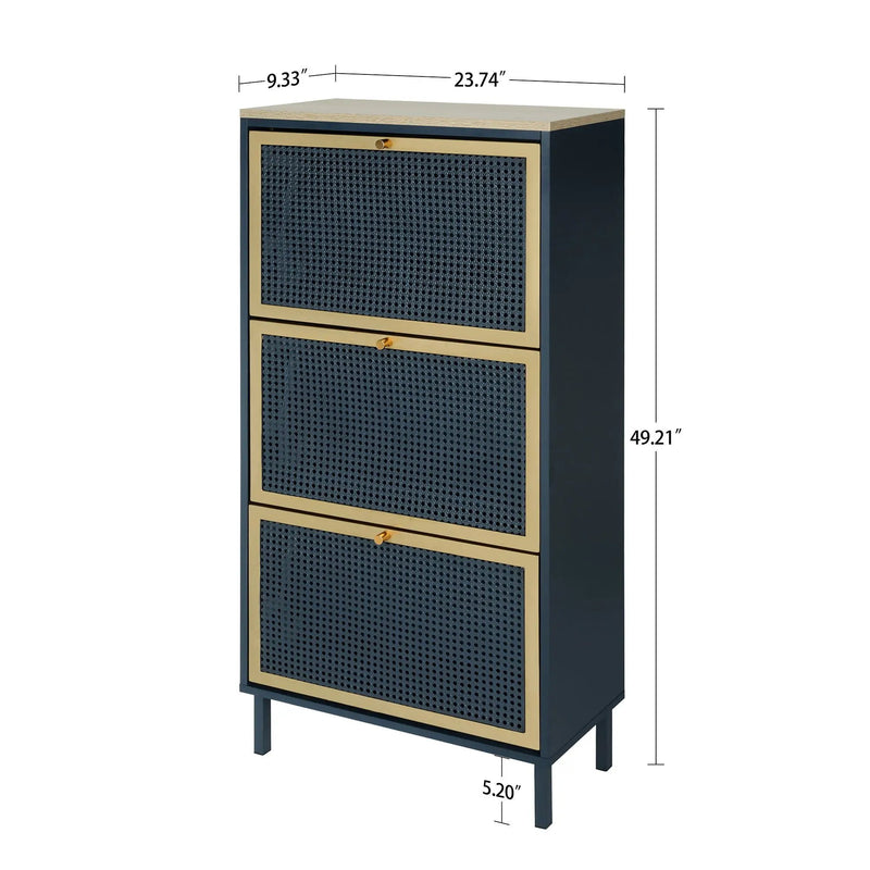 Modern Rattan 3 Door Shoe Rack Cabinet for Entryway by HouseOfZazla