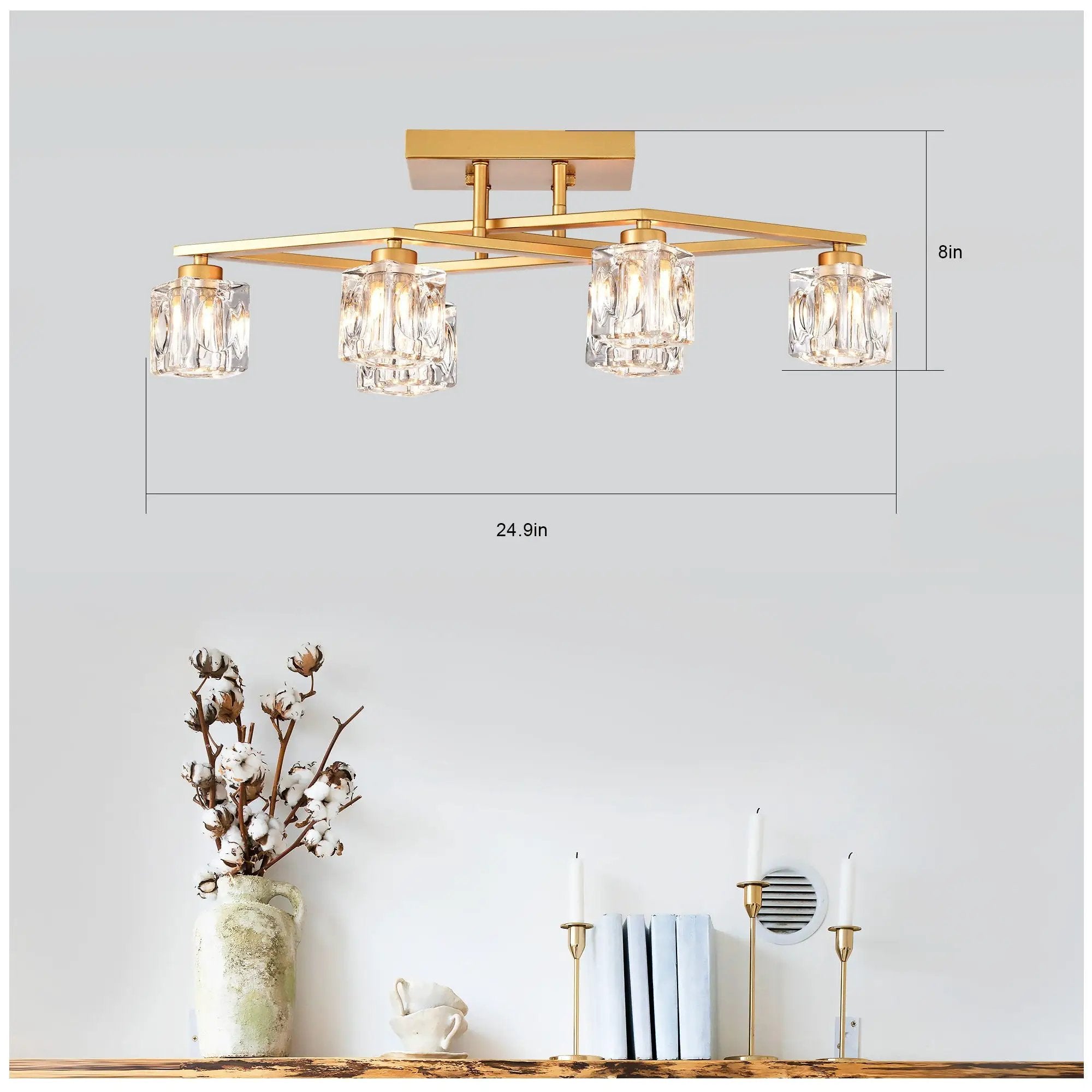 6 Light Crystal Ceiling Light For Dining Room, Modern Ceiling Lamp With Light Fixture For Entryway, Lobby, Kitchen, Bedroom, Living Room, Conference Room, (6*G9 Bulbs Included) by HouseOfZazla