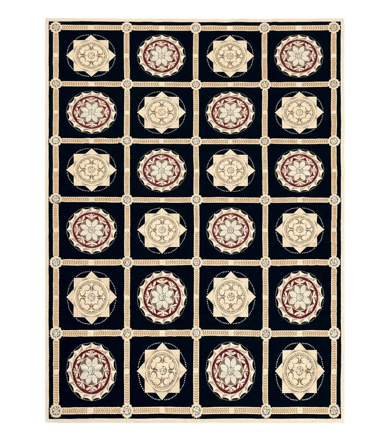 Large Needlepoint Rug 10x13, Panel Design, Black and Beige, Wool Needlepoint Carpet 10 x 13, English Garden, Handwoven Area Rug, Living Room by Jewel Rugs