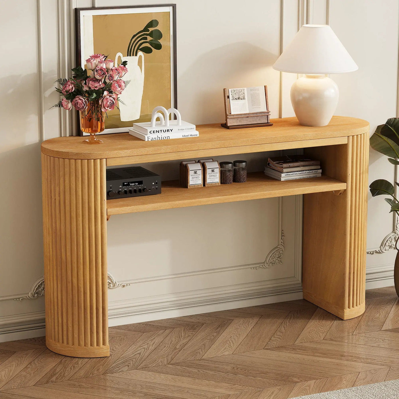 Console Table With Fluted Legs, Open Shelf by HouseOfZazla