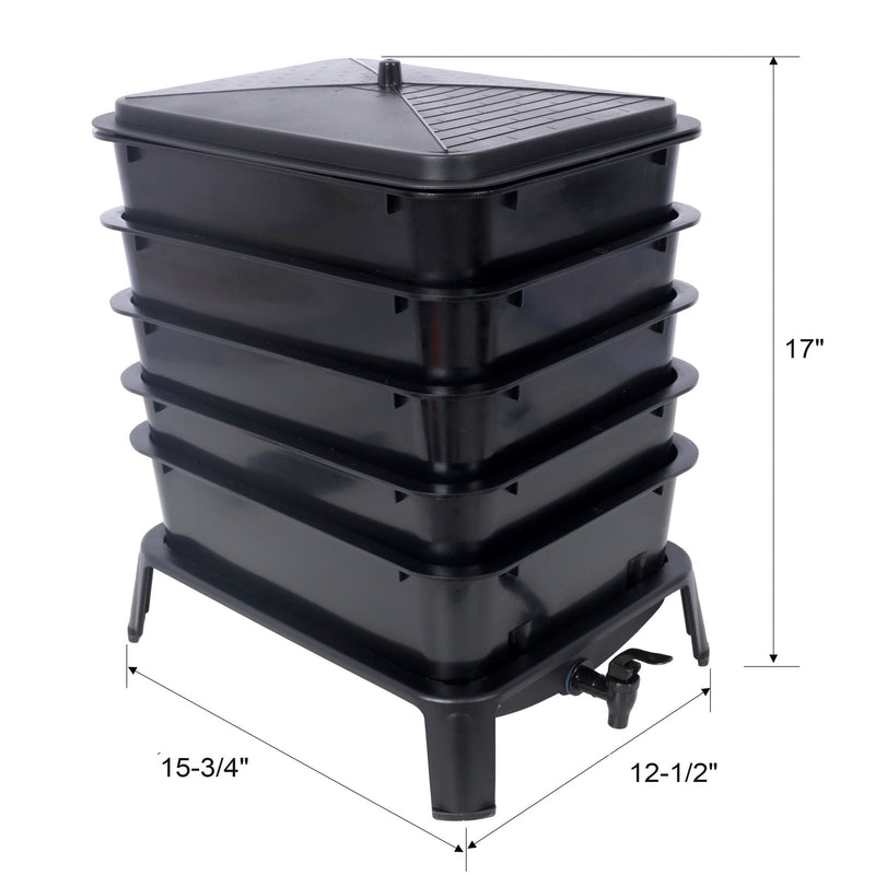 Eco Friendly 5 Layer Worm Compost Bin With 50L Capacity, Easy Setup Plastic Worm Farm Kit - Black by HouseOfZazla