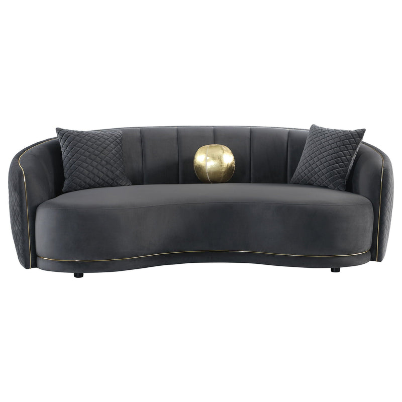 Luxe Upholstered Curved Sofa With Trim And Diamond Quilting - Dark Gray
