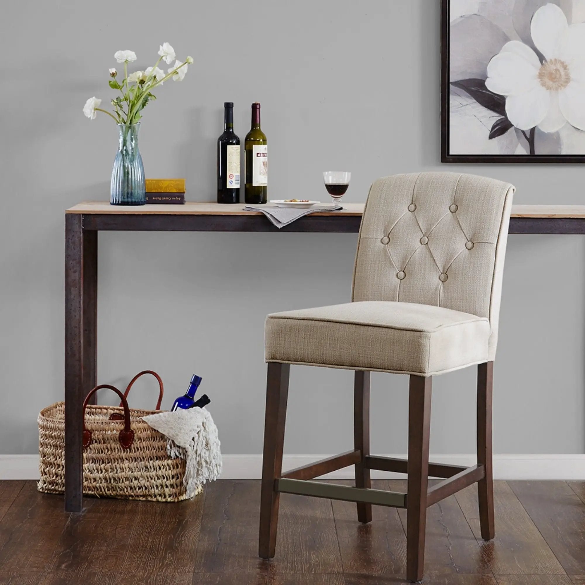 Tufted Counter Stool With Button Tufted Back - Tan by Unique Piece Furniture