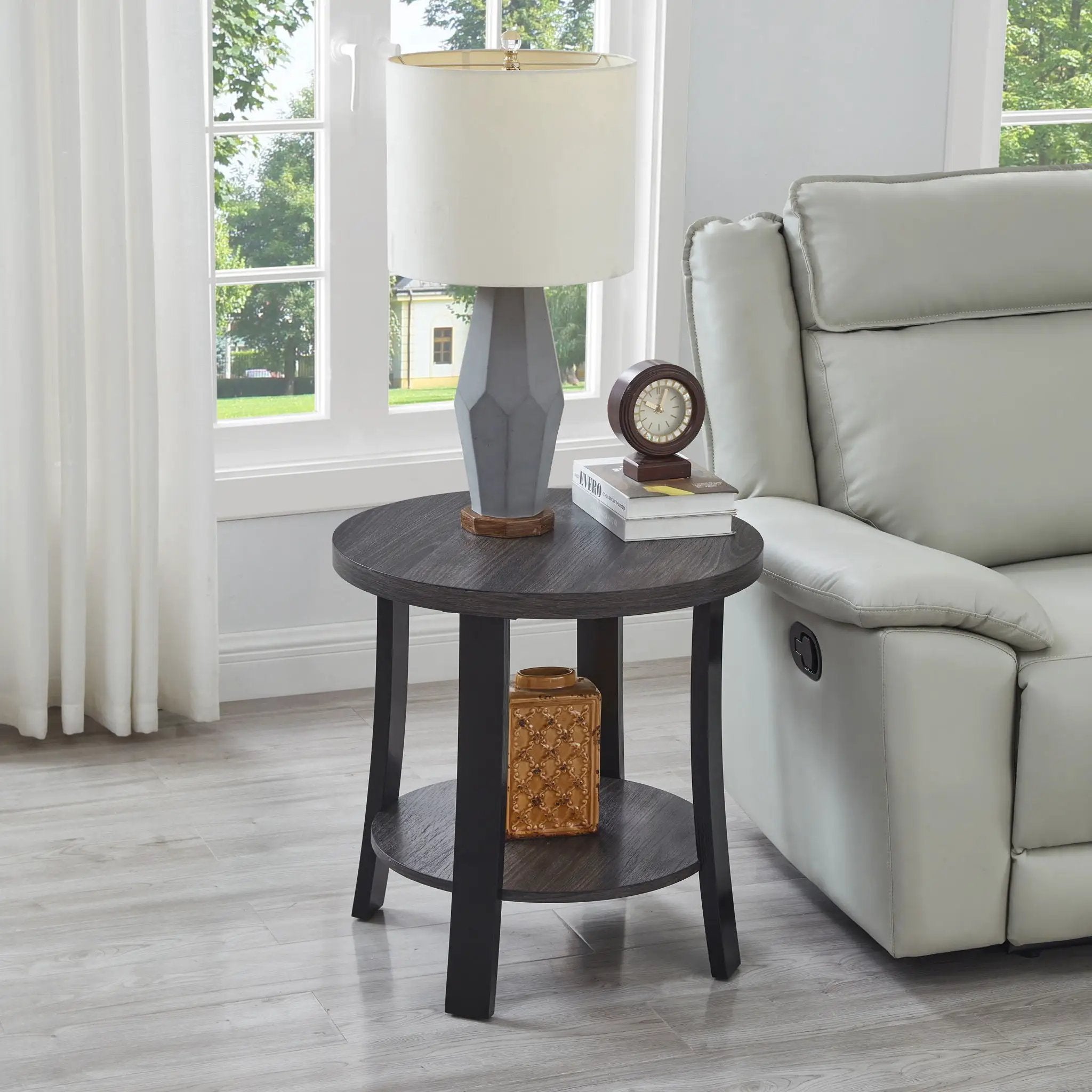 Anze - 3 Piece Coffee Table Set Contemporary Oval Wood Shelf - Charcoal by HouseOfZazla