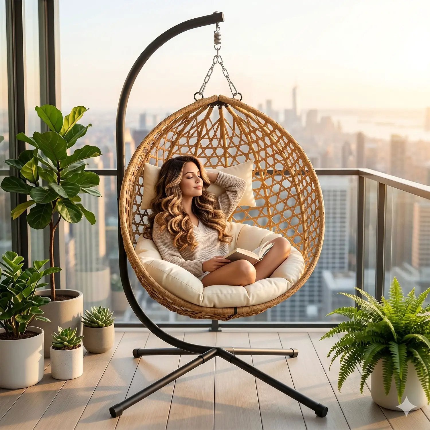 Folding PE Rattan Hanging Egg Chair with Stand by HouseOfZazla