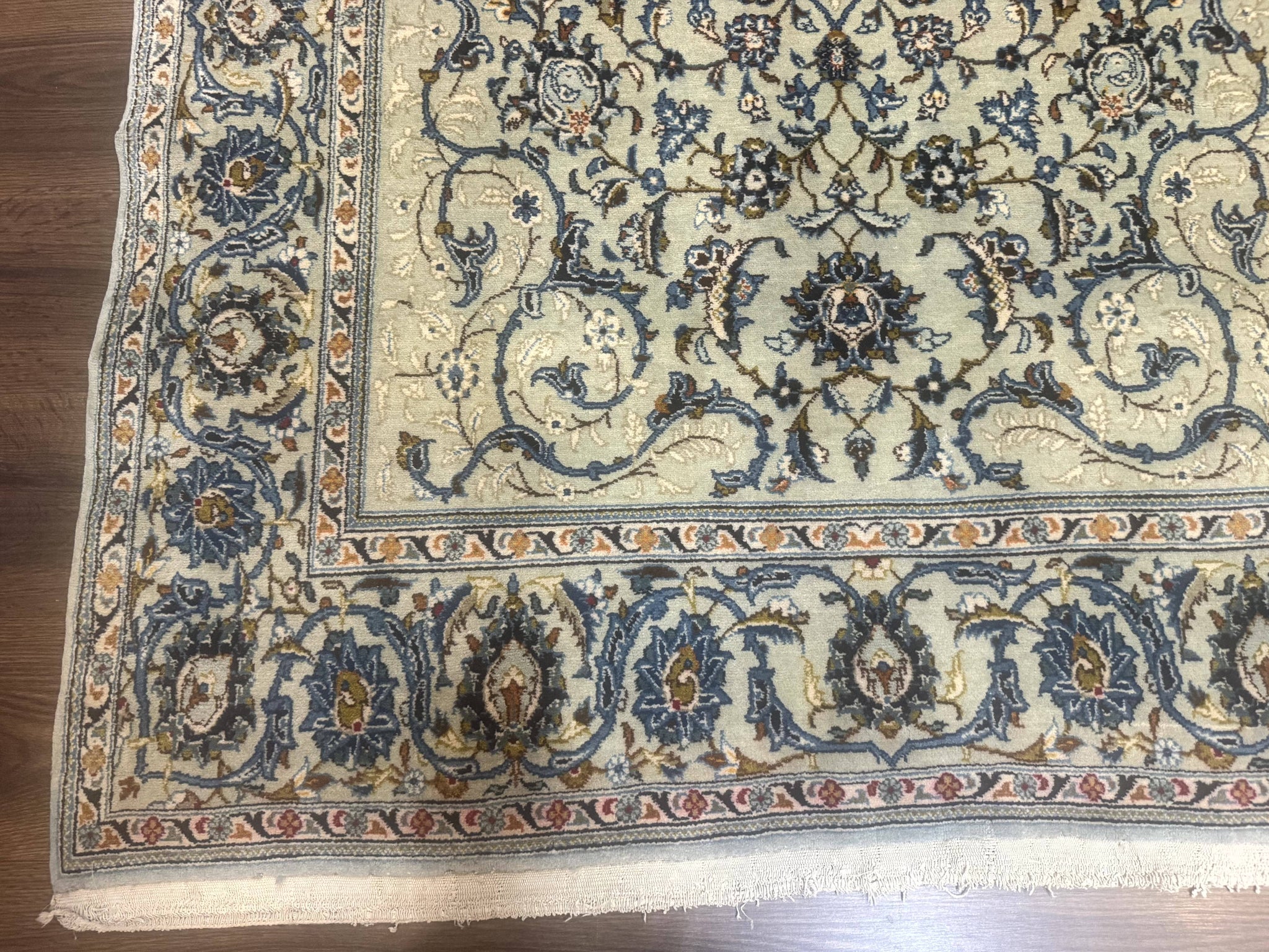Persian Kashan Rug, Unique Colors, 225 KPSI, Light Green and Light Blue by Jewel Rugs