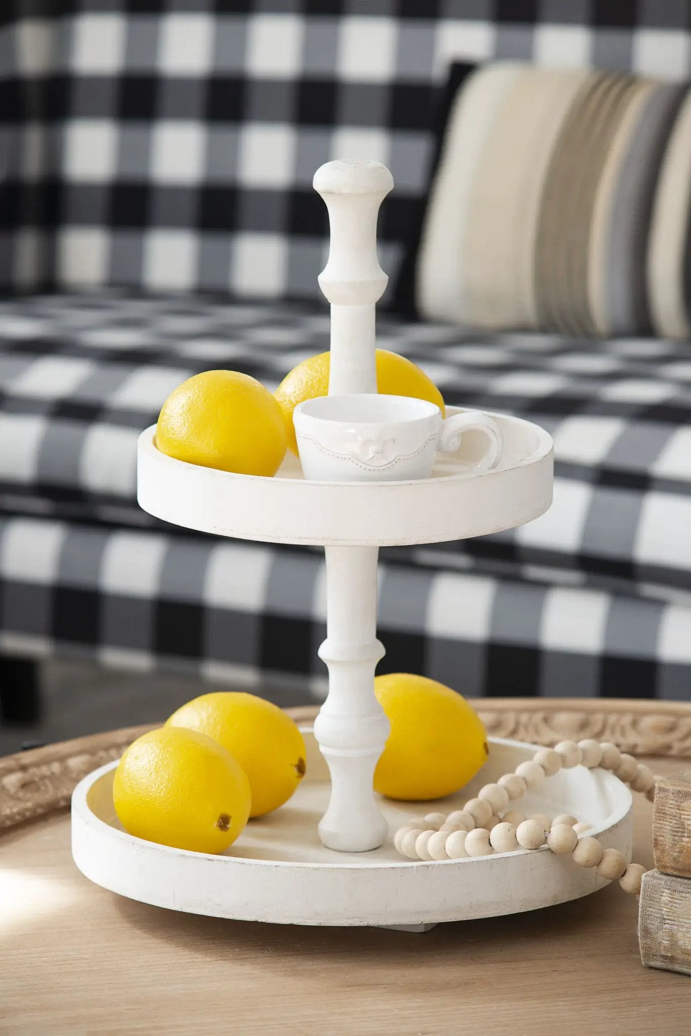 Two Tiered Round Wooden Tray - White by Unique Piece Furniture
