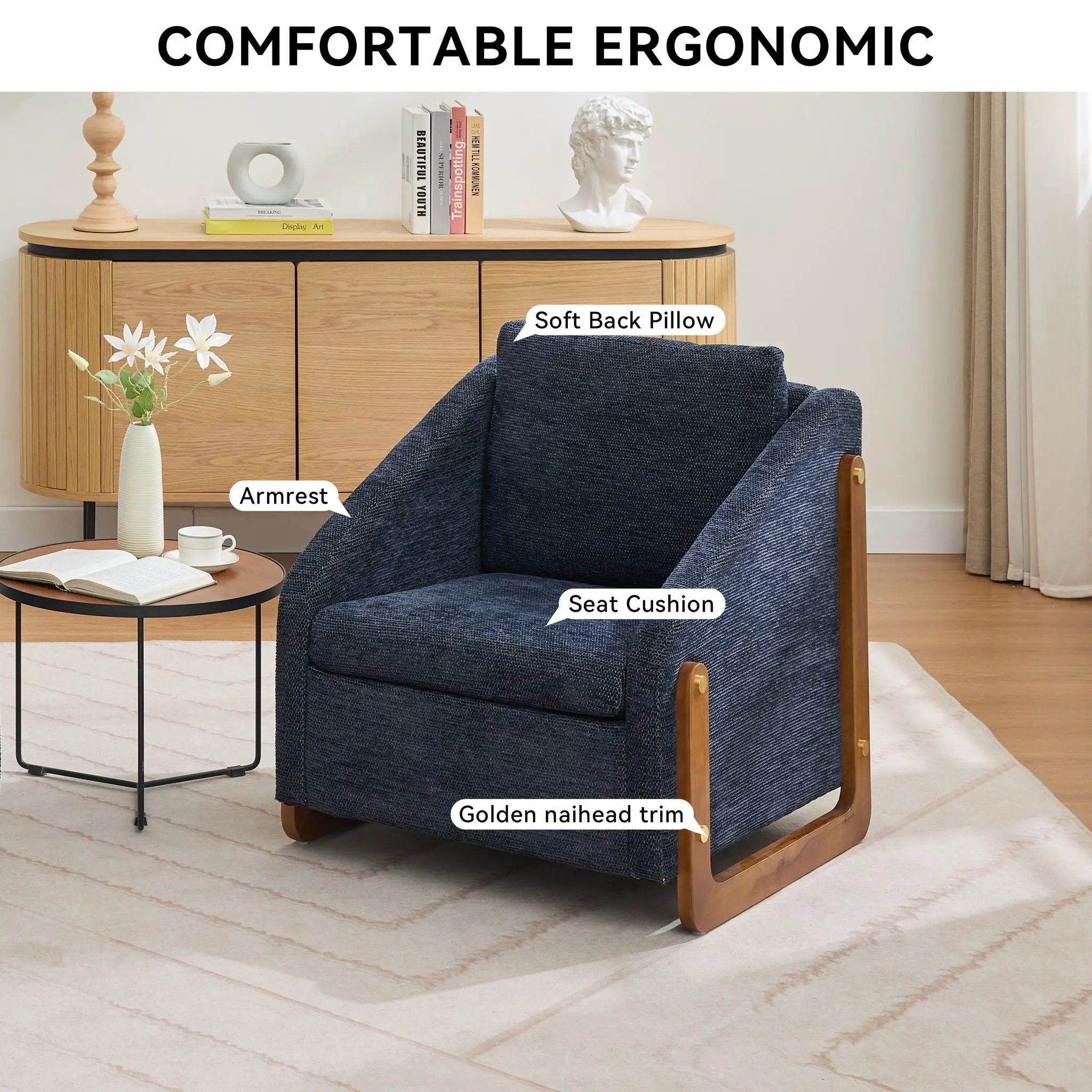 Modern Upholstered Armchair With Wooden Side Frame by Unique Piece Furniture