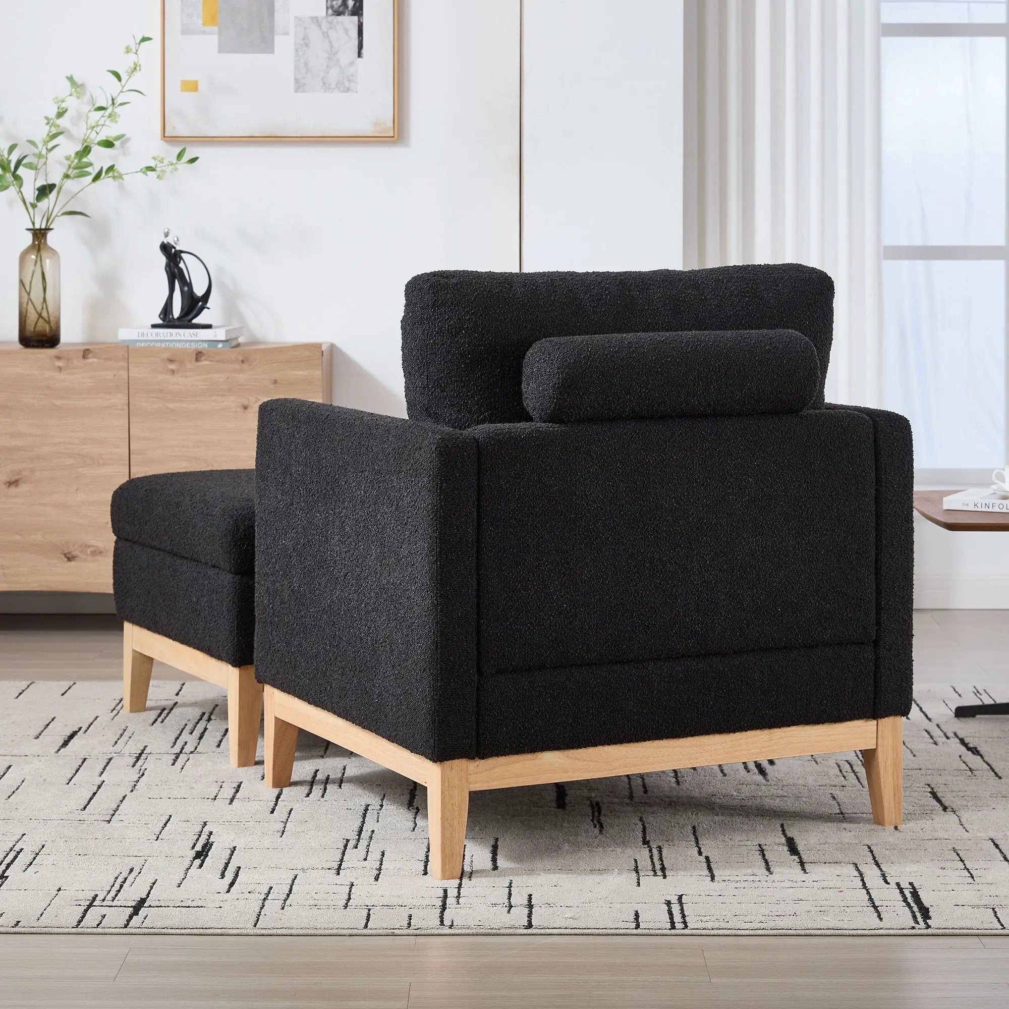 Oversized 360 Degree Swivel Barrel Accent Chair And Ottoman Set With Storage by Unique Piece Furniture