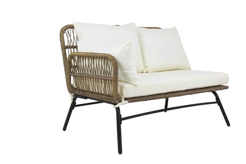 6PCS Outdoor Patio Balcony Natural Color Wicker Sofa Chair Set with Beige Cushion,Round Tempered Glass Table by HouseOfZazla