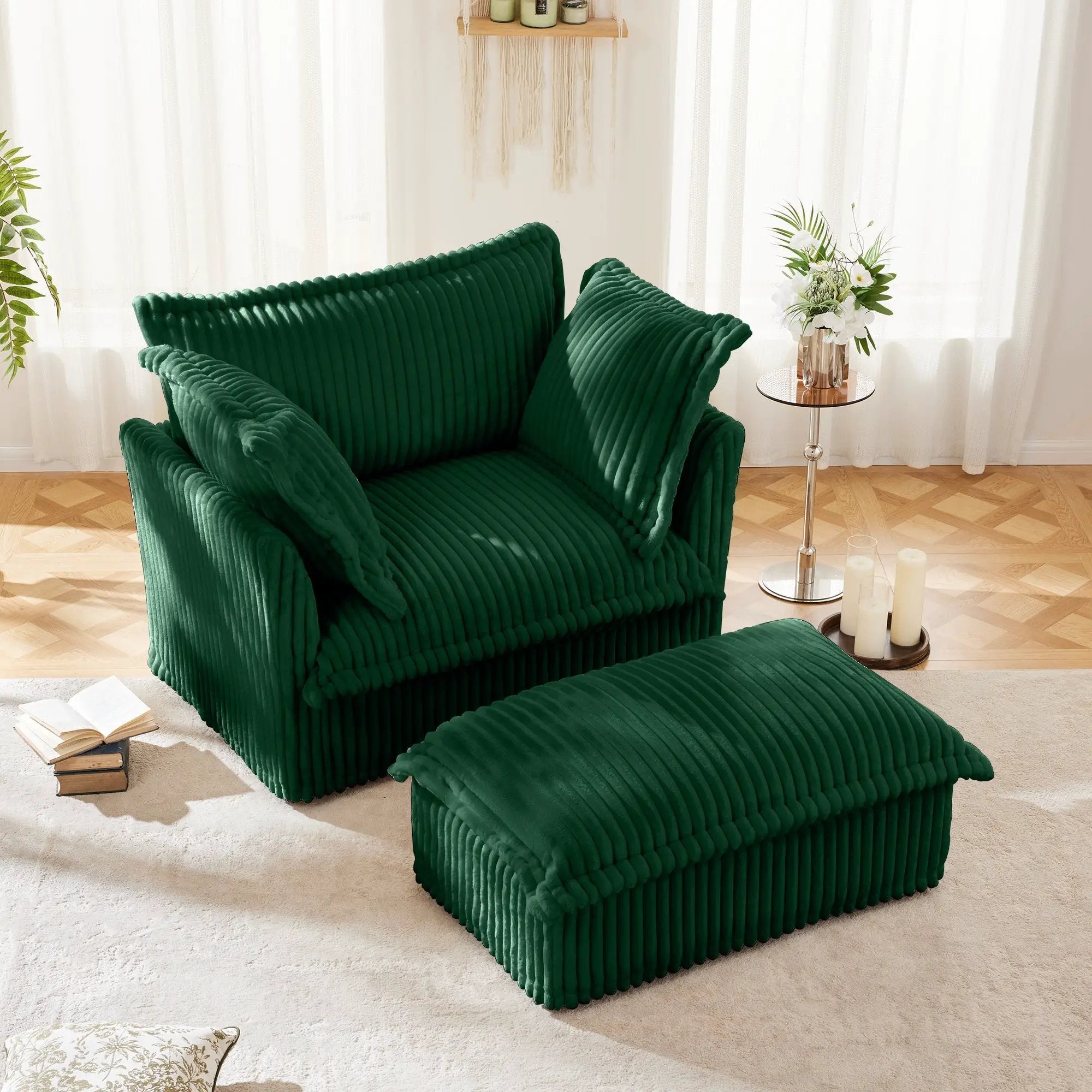 Upholstered Slipcovered Armchair with Ottoman Set (Set of 2) by HouseOfZazla