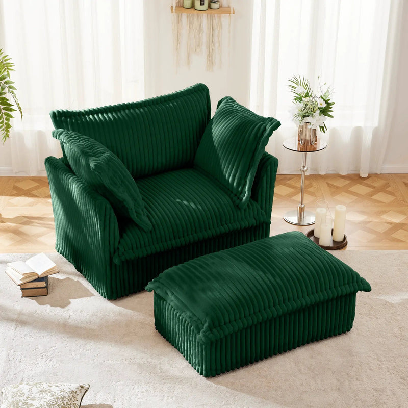 Upholstered Slipcovered Armchair with Ottoman Set (Set of 2) by HouseOfZazla