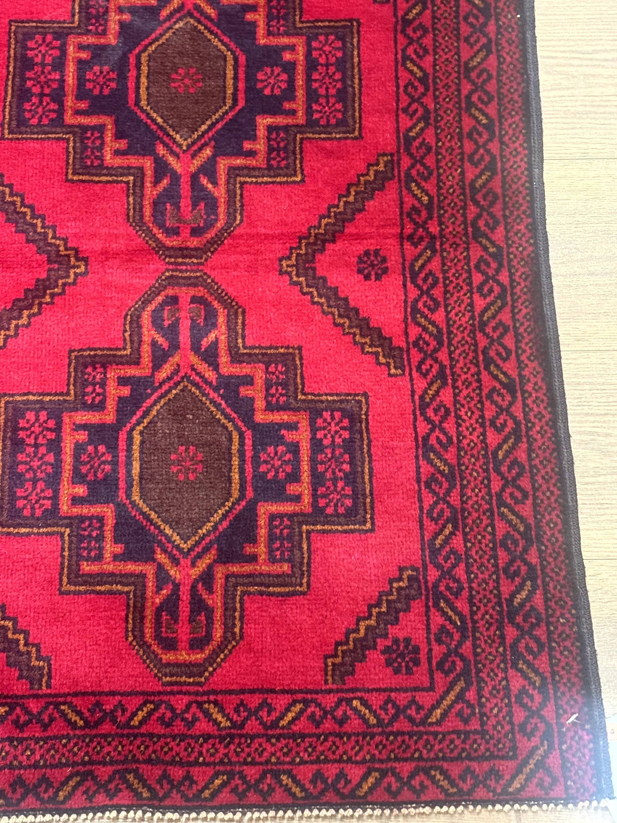 Afghan Rug 4x7, Tribal Carpet, Balouch Rug, Red and Navy Blue, Repeated Medallions, New by Jewel Rugs