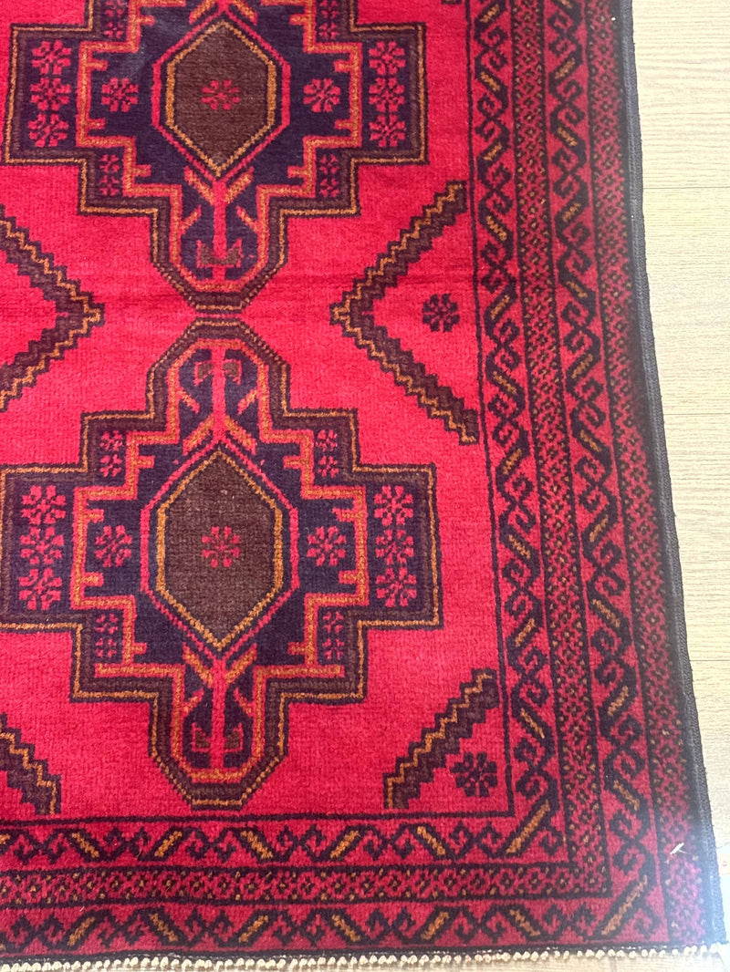 Afghan Rug 4x7, Tribal Carpet, Balouch Rug, Red and Navy Blue, Repeated Medallions, New by Jewel Rugs