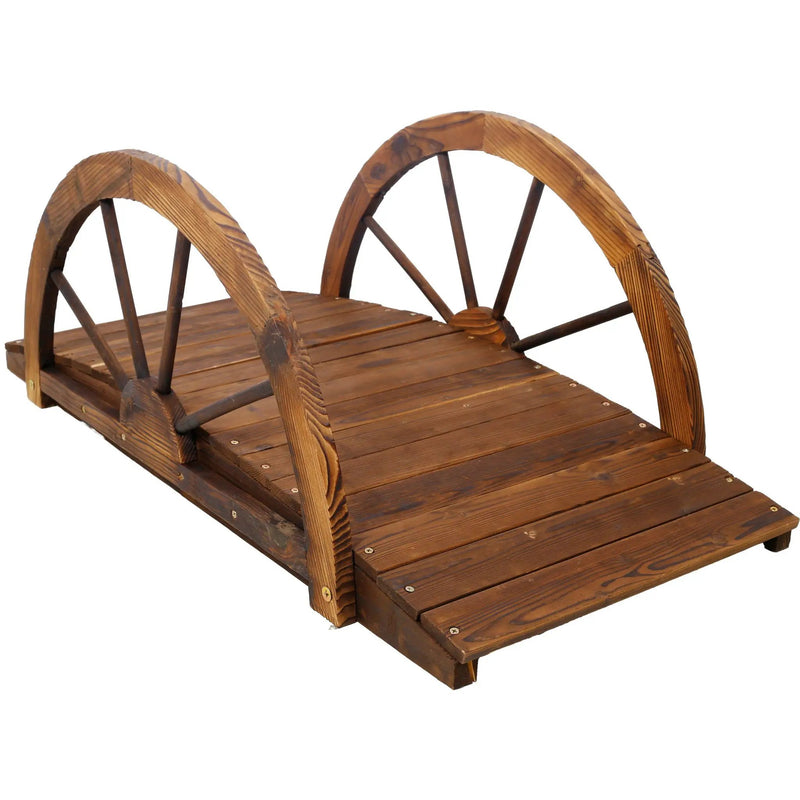 Wooden Garden Bridge Arc Footbridge With Half Wheel Railings Solid Fi - Brown by Unique Piece Furniture