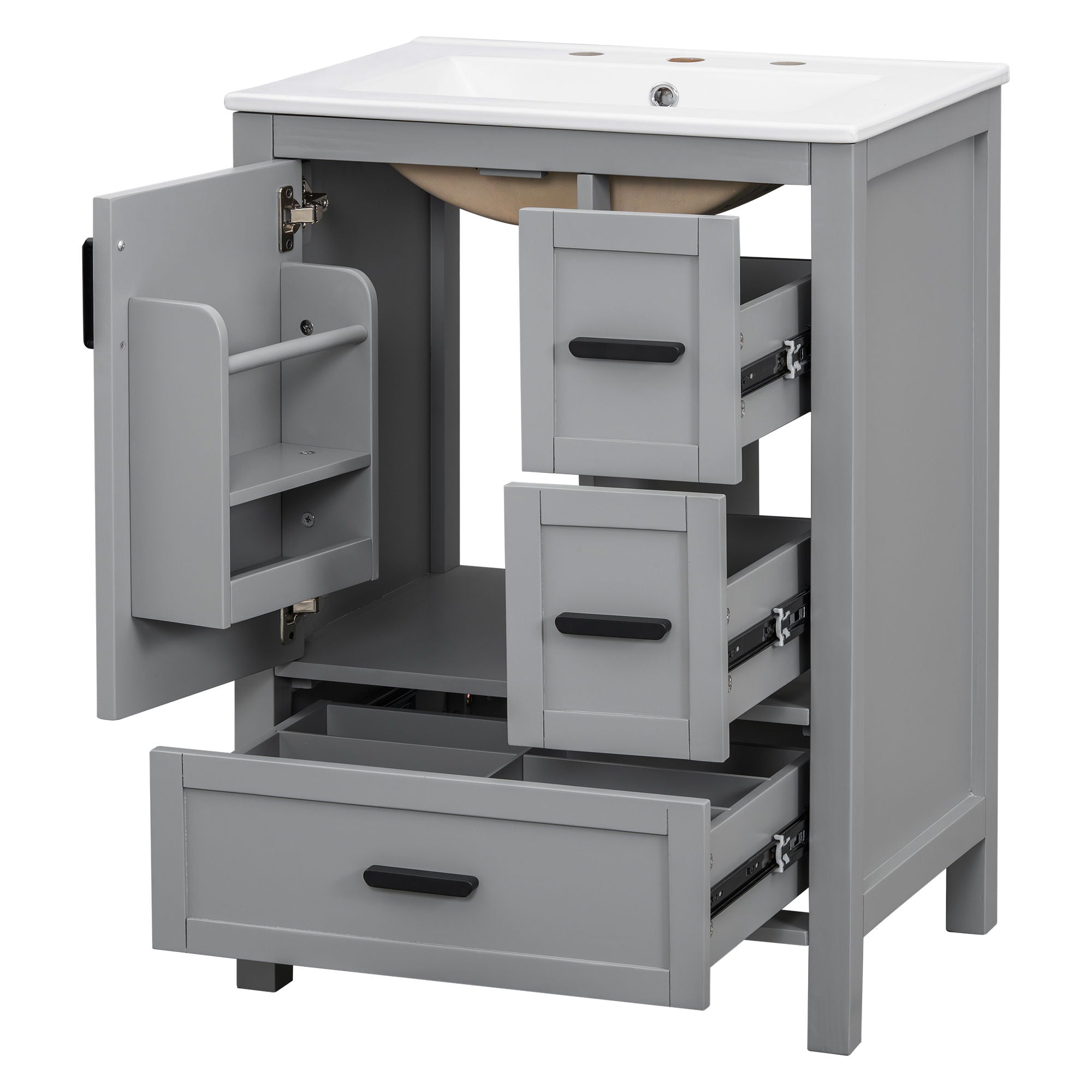 Bathroom Vanity With Sink, Soft Close Door, Double Layer Door Shelf And 3 Drawers - Gray by HouseOfZazla