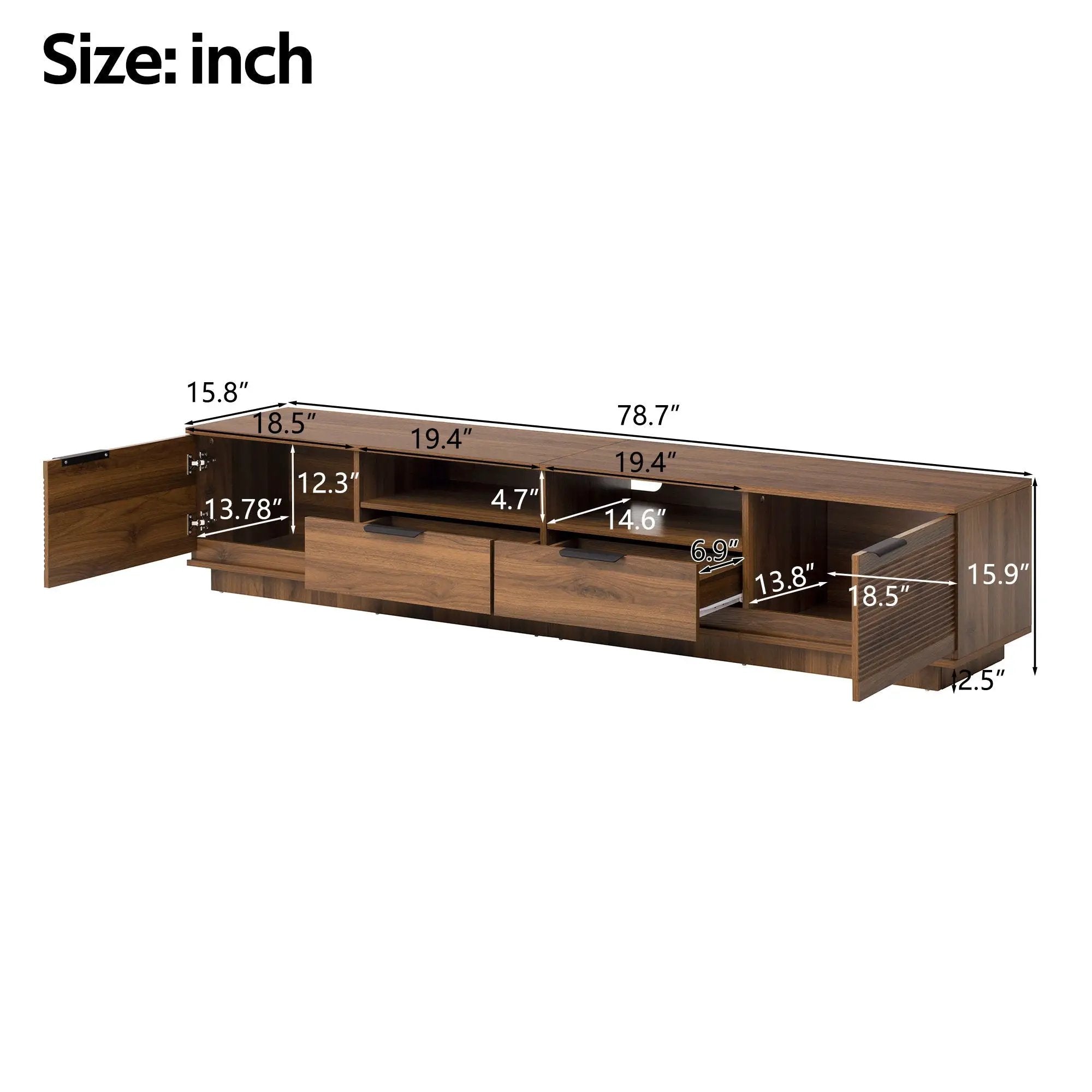 TV Stand, Entertainment Center With Deep Drawers, Cable Management & Soft Closing Hinges by Unique Piece Furniture