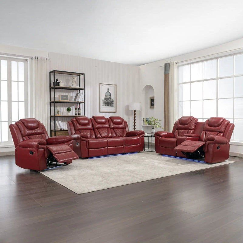3 Pieces Recliner Sofa Sets Home Theater Seating Manual Recliner Chair With Center Console And LED Light Strip For Living Room by HouseOfZazla