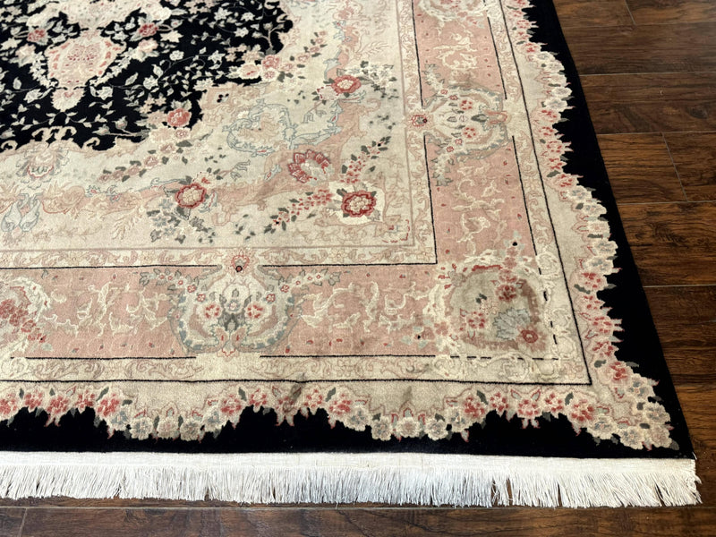 Pak Persian Tabriz Rug 8.6 x 11.6, Black Pink, Traditional Elegant Formal Oriental Carpet, Dining Room Rug, Fine 225 KPSI by Jewel Rugs