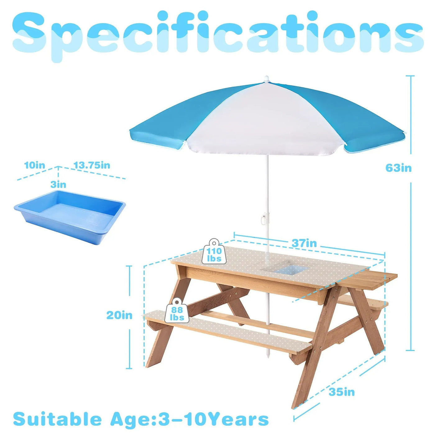 3-In-1 Kids Outdoor Wooden Picnic Table With Umbrella by HouseOfZazla