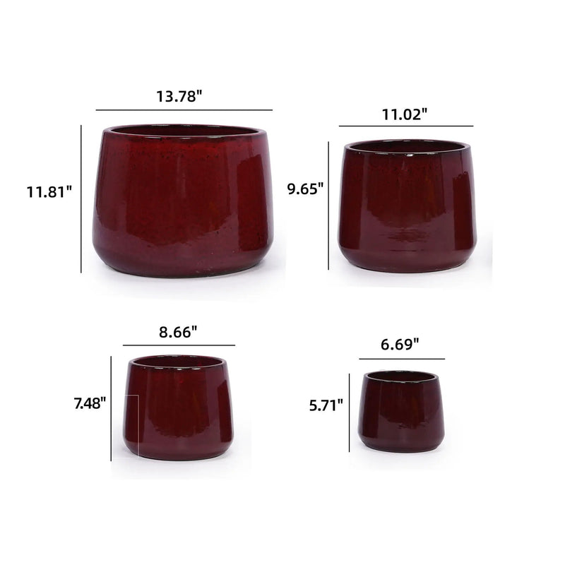 4 Pieces Planter Pot, Indoor Outdoor Flowerpot For Patio, Garden, Or Windowsills - Bean Paste Red by HouseOfZazla