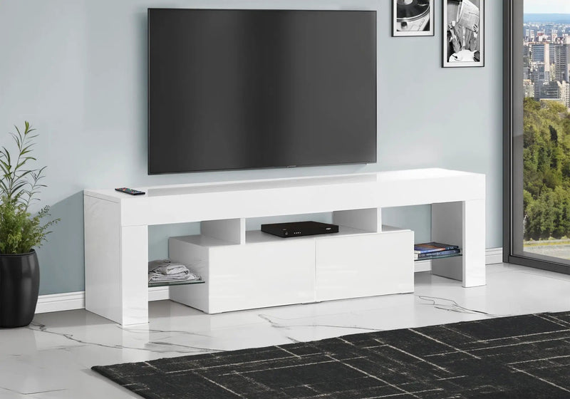TV Stand, Console, Media Entertainment Center, Storage Cabinet, Glossy Contemporary & Modern - White by Unique Piece Furniture