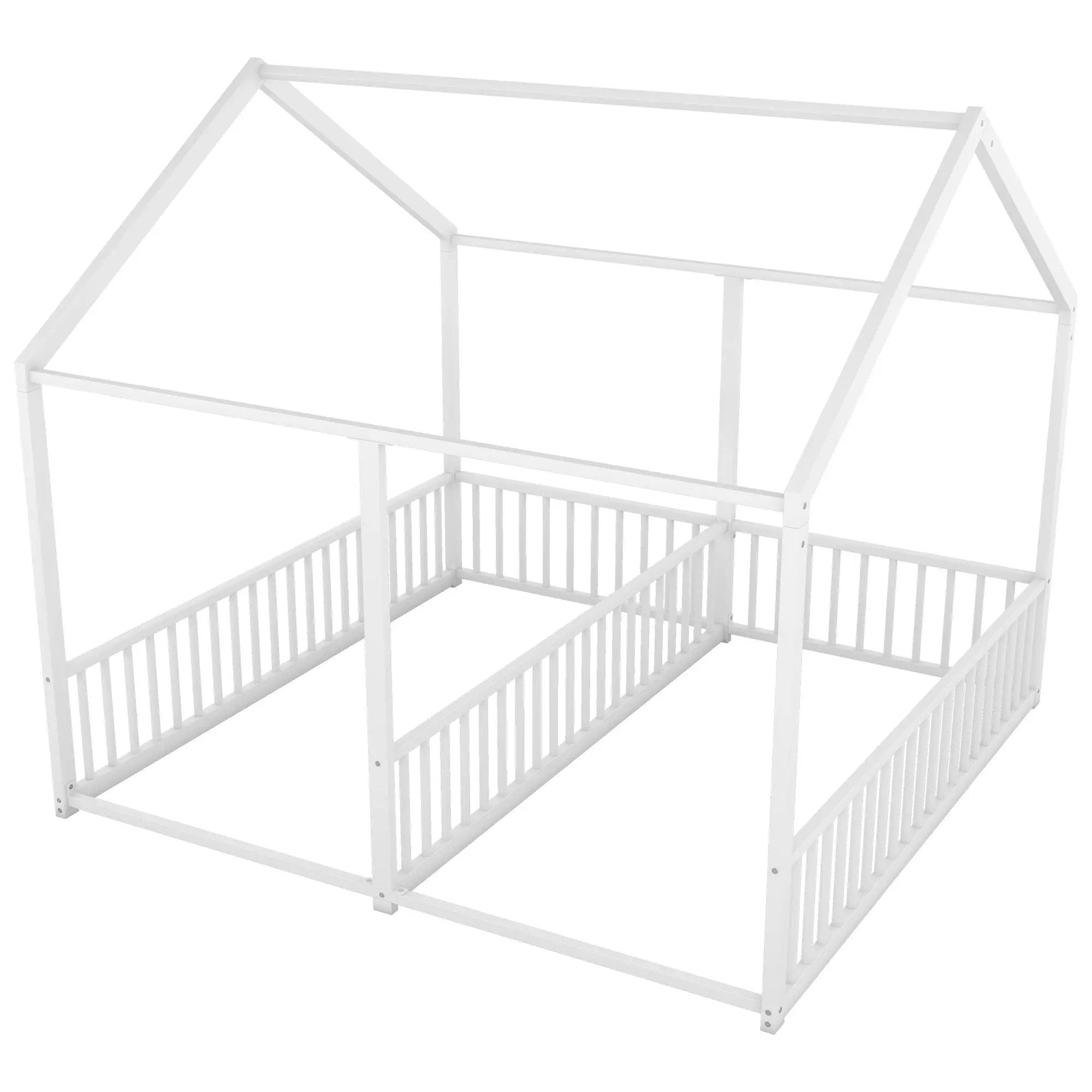 Metal Twin Size House Platform Beds 2 Shared Beds - Antique White by Unique Piece Furniture