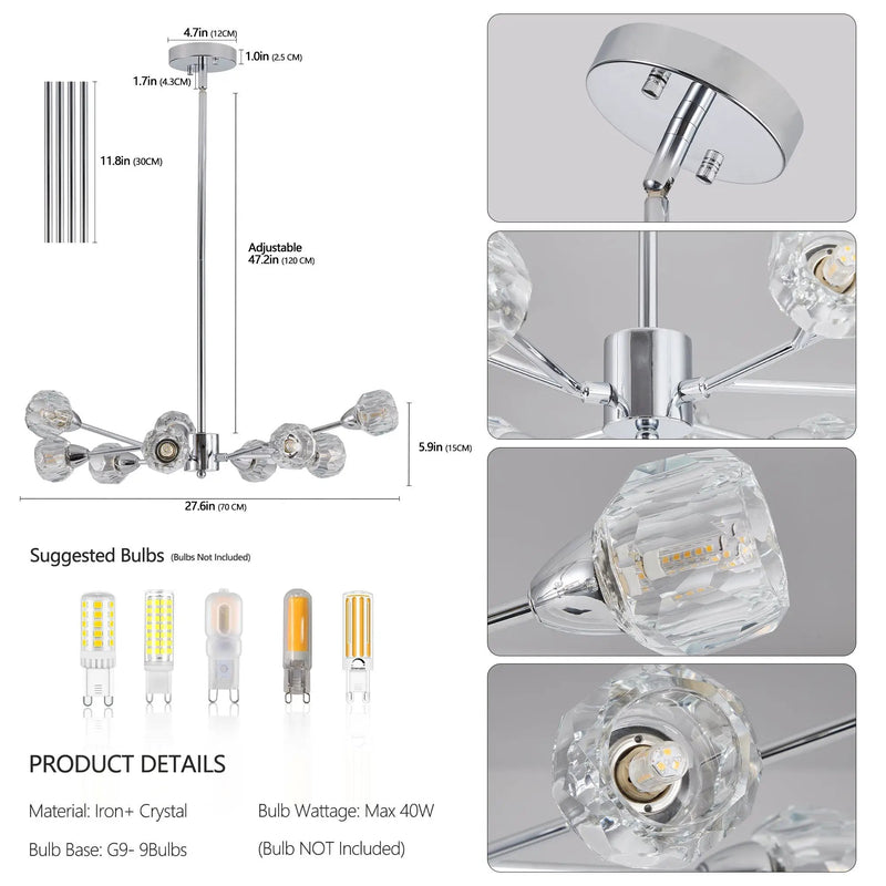 28" Modern Crystal Chandelier With 9 Lights by HouseOfZazla