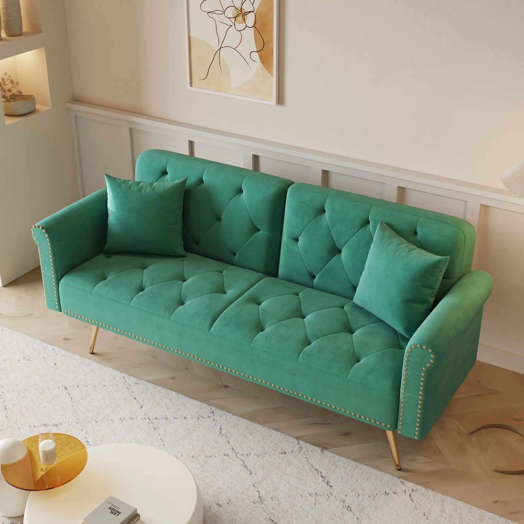 Luxurious Sofa Bed With Nail Head Trim And Matching Pillow by Unique Piece Furniture