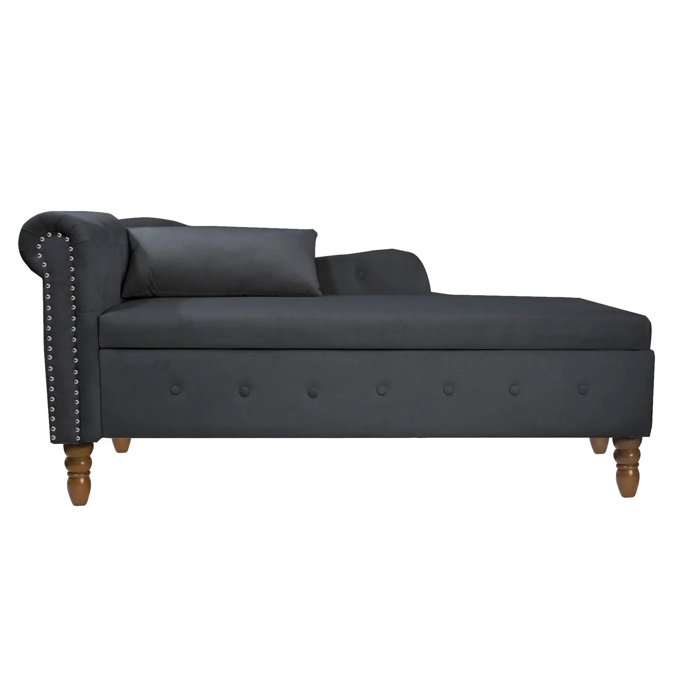 Chaise Lounge Indoor, Lounge Chair For Bedroom With Storage & Pillow, Modern Upholstered Rolled Arm Chase Lounge For Sleeping With Nailhead Trim For Living Room Bedroom Office by Unique Piece Furniture
