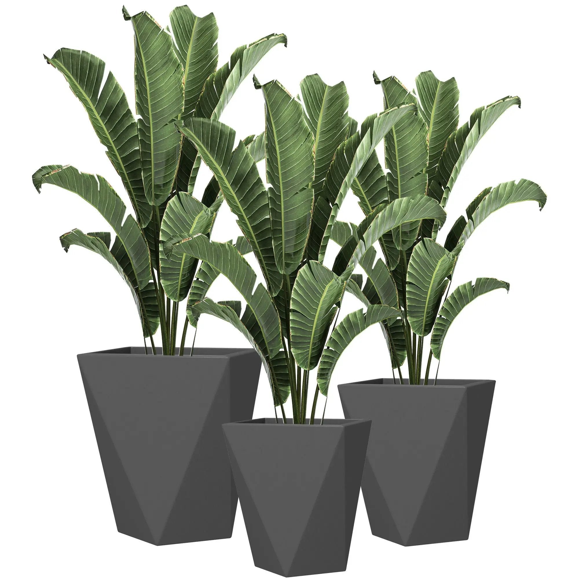 Outsunny - 18", 15.25", 11.75" Tall Planters (Set of 3), Indoor Outdoor Planters With Drainage Holes, Stackable Flower Pots For Garden, Patio, Balcony, Front Door - Gray by HouseOfZazla