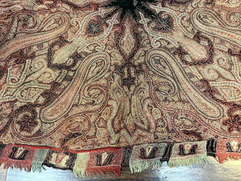 Antique Indian Kashmiri Shawl, Needlework, Signed By Masterweaver, Handmade, Rare by Jewel Rugs