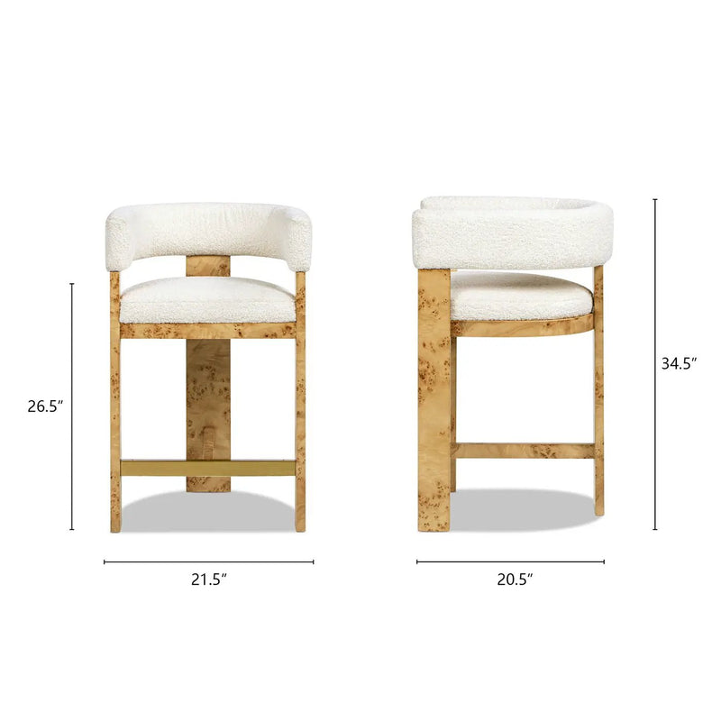 Vavona - Burl Upholstered Barrel Back Counter Height Bar Stool - Polar Off White by HouseOfZazla