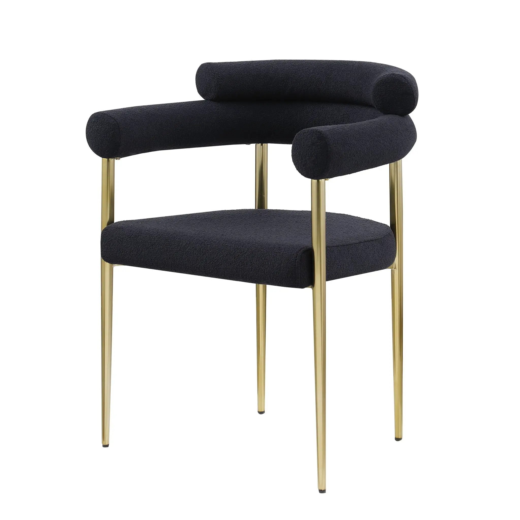 Dining Chairs (Set of 2), Mid-Century Modern Dining Chairs, Kitchen Dining Room Chairs, Round Boucle Backrest Sherpa Dining Chair With Brushed Metal Legs by Unique Piece Furniture