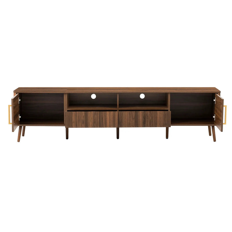 TV Stand For TVs Up To 85" With Soft-Close Doors, Open Shelf, Cable Management - Walnut by HouseOfZazla