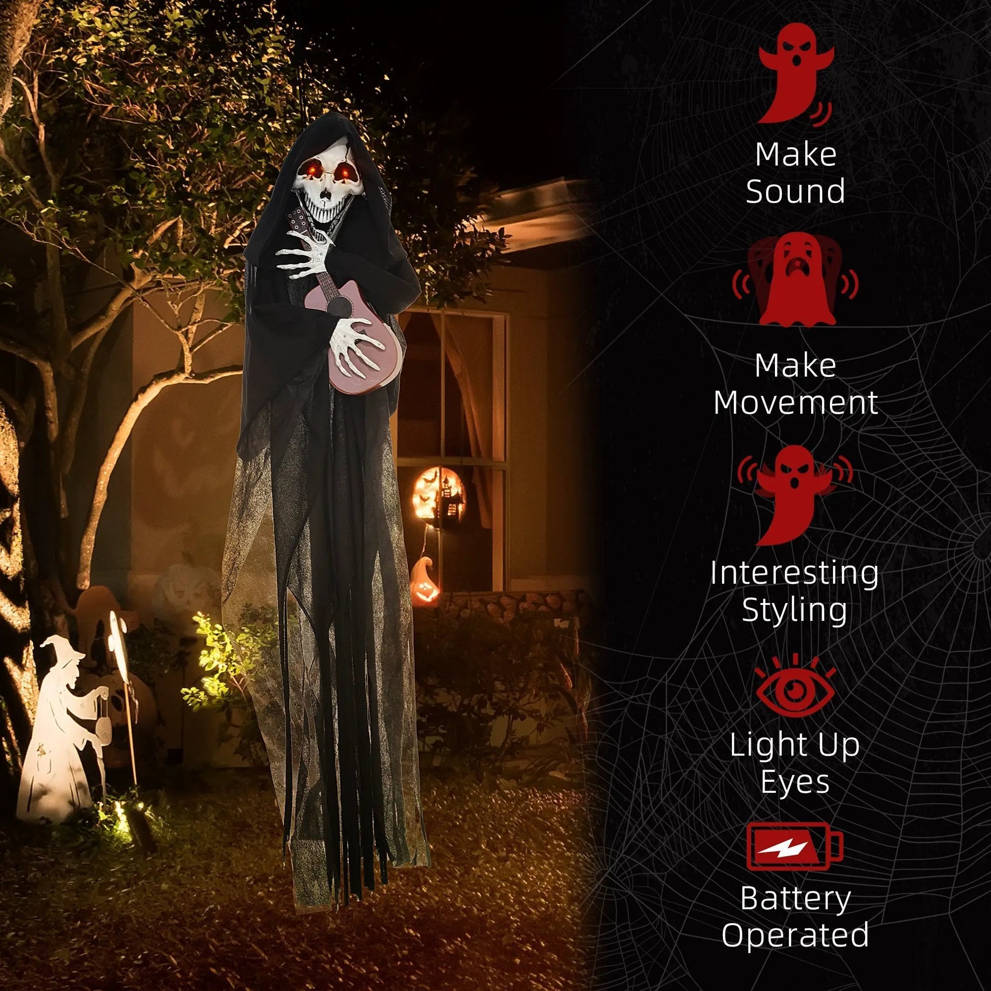 4.3' Animated Grim Reaper Guitarist with Motion and Sound Activation by HouseOfZazla