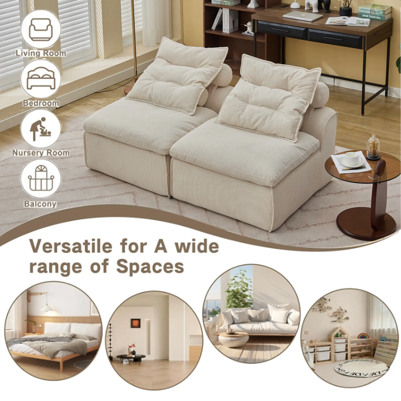 Modular Sofa with Neck and Lumbar Pillows - 2 Seats by HouseOfZazla