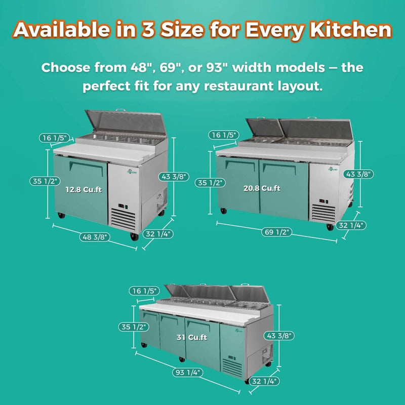Heavy-Duty 93-Inch Commercial Stainless Steel Pizza Prep Table With Refrigeration (SAK52193) by SAKSBY WHOLESALE